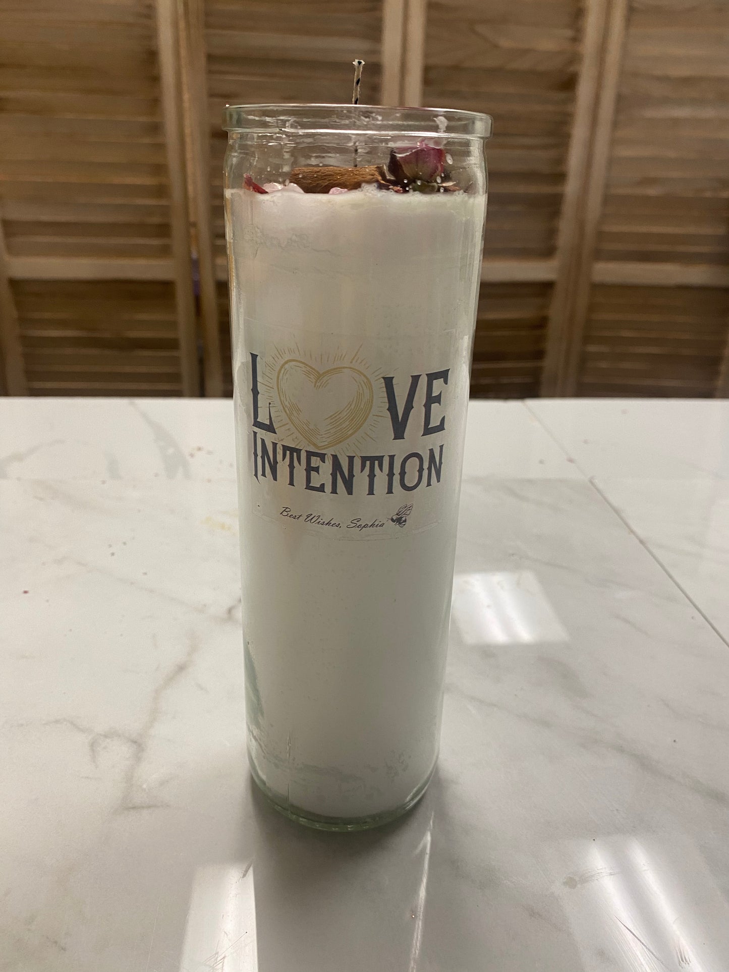 Intention Candle: Love ~ 7 day Candle with Rose Quartz