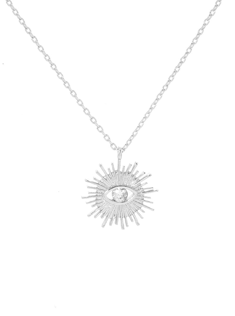 White Gold Dipped Cubic Zirconia Evileye Pendant Delicate Necklace