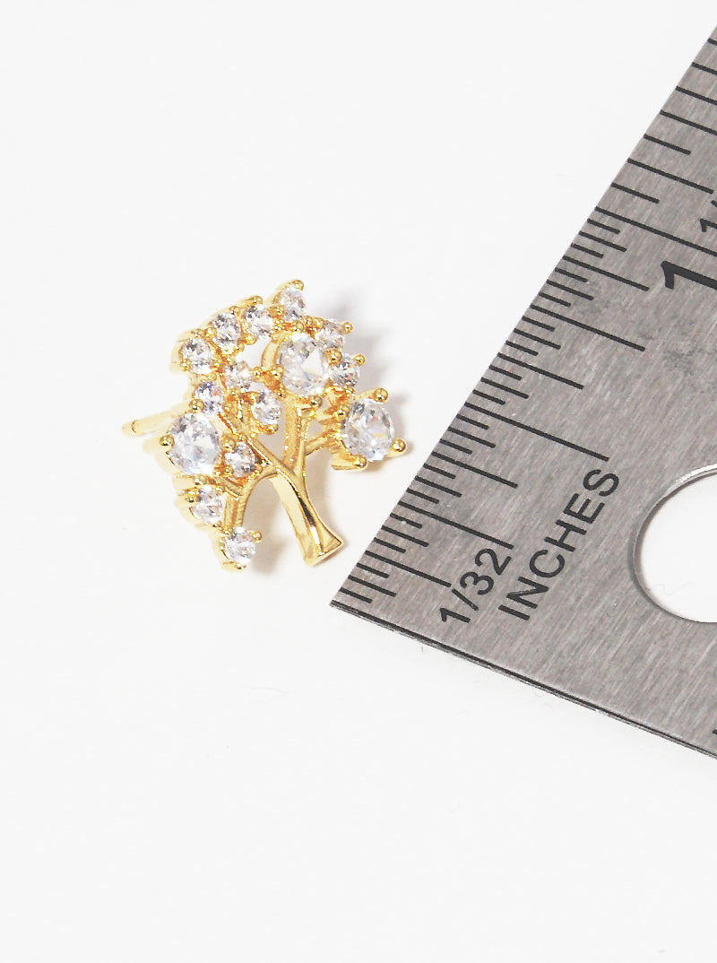 Gold Dipped CZ Tree of Life Stud Earrings