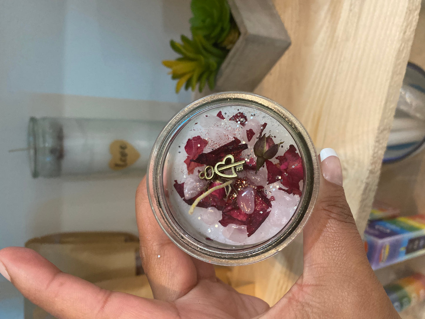 Intention Candle: Love ~ 7 day Candle with Rose Quartz