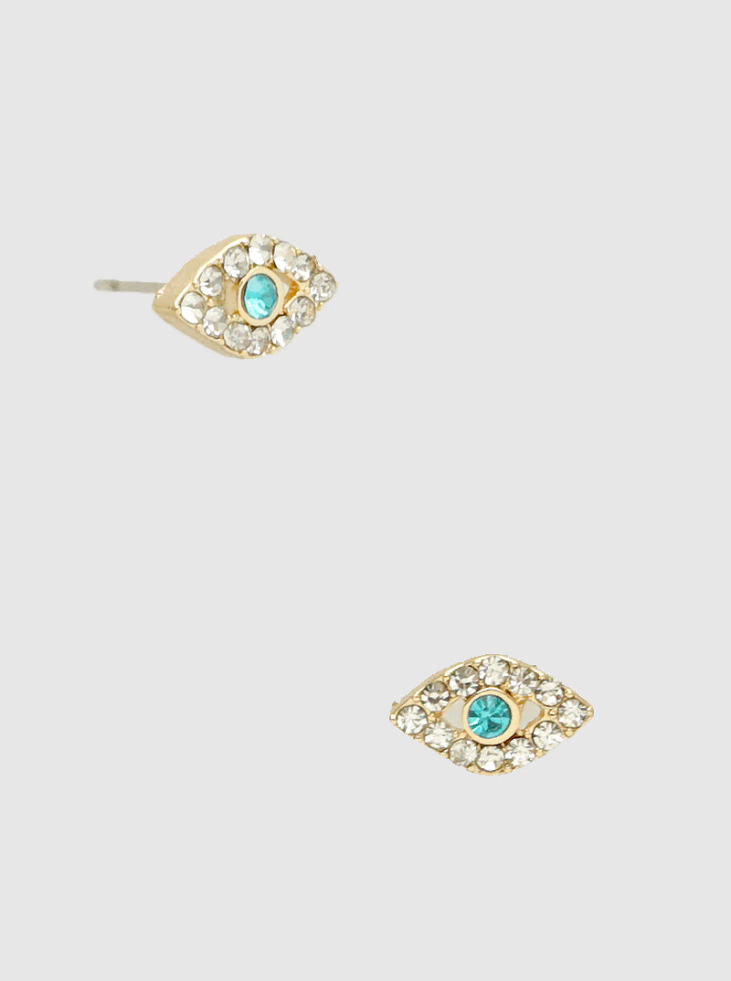 Crystal Pave Evil Eye Spiritual Themed Post Stud Earrings