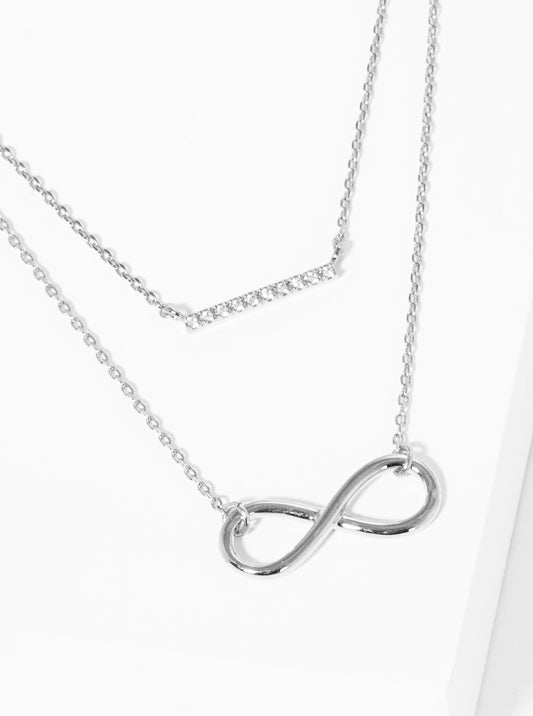 CZ Rhodium Dipped Brass Infinity Layered Necklace