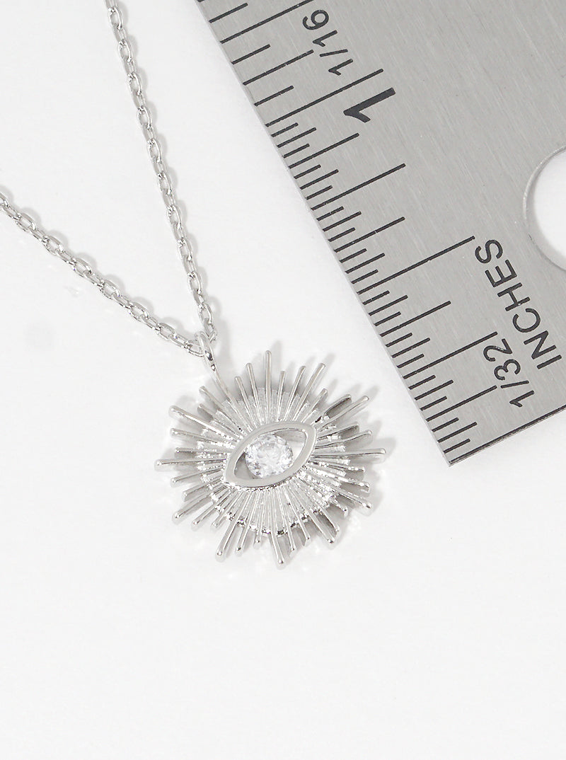 White Gold Dipped Cubic Zirconia Evileye Pendant Delicate Necklace